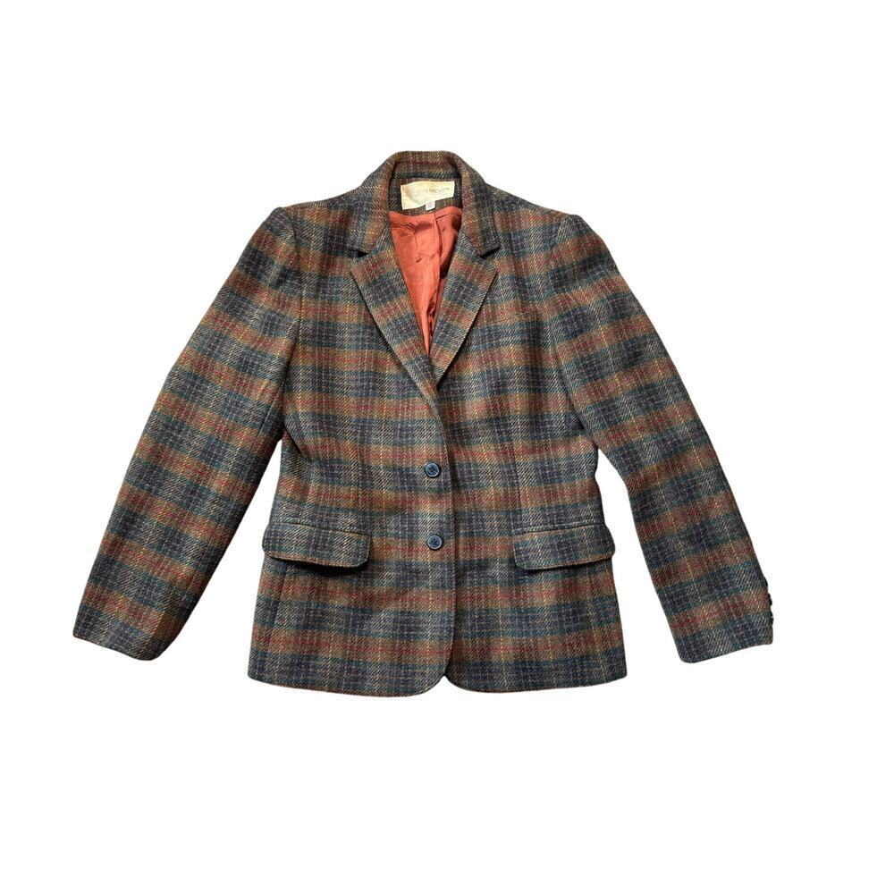 Vintage John Meyer Blazer/jacket, women's size 12; Brown & Blue Wool Plaid